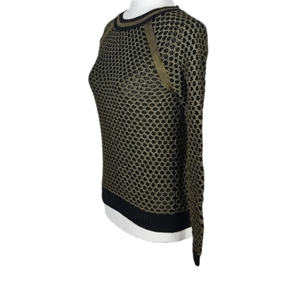 Olive Green Black Knit Crew Neck Sweater, S - Picture 5 of 7